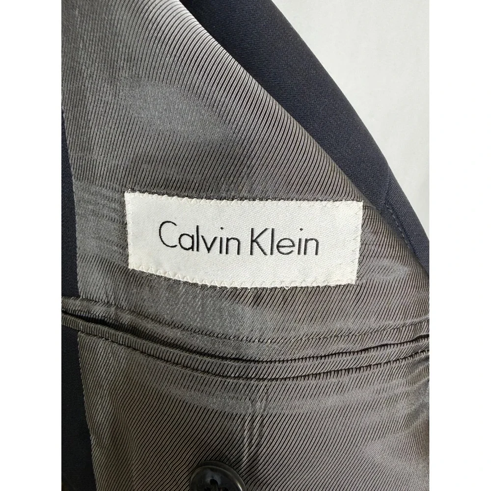 Calvin Klein Mens Navy Blue 100% Wool 2-Button Suit Jacket Blazer Size 46R